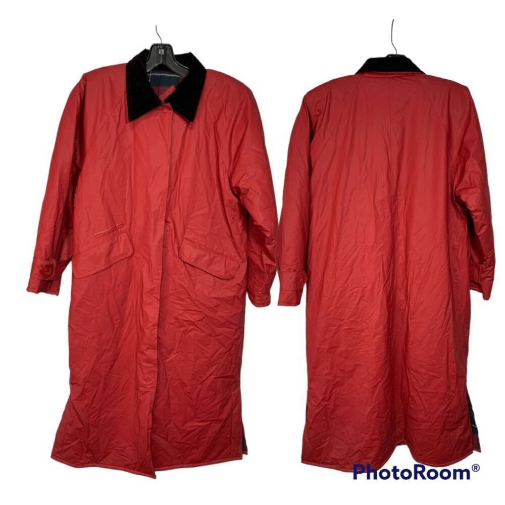 Misty Harbor Womens Any Weather Slicker Plaid Lined Raincoat Red Size PM